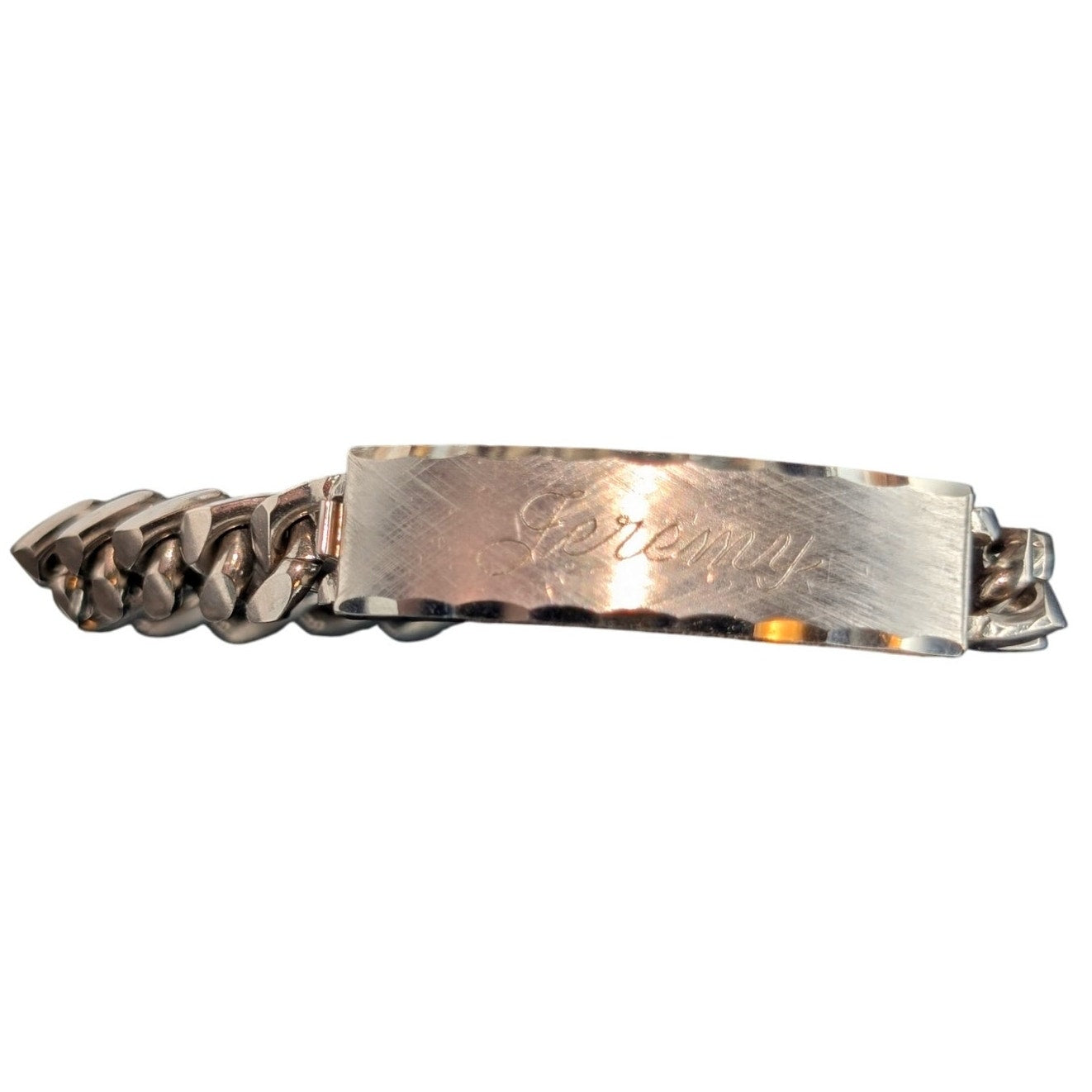 Vtg SPEIDEL USA Mens 'Jeremy' Engraved Silver Tone ID Bracelet Signed STE TA