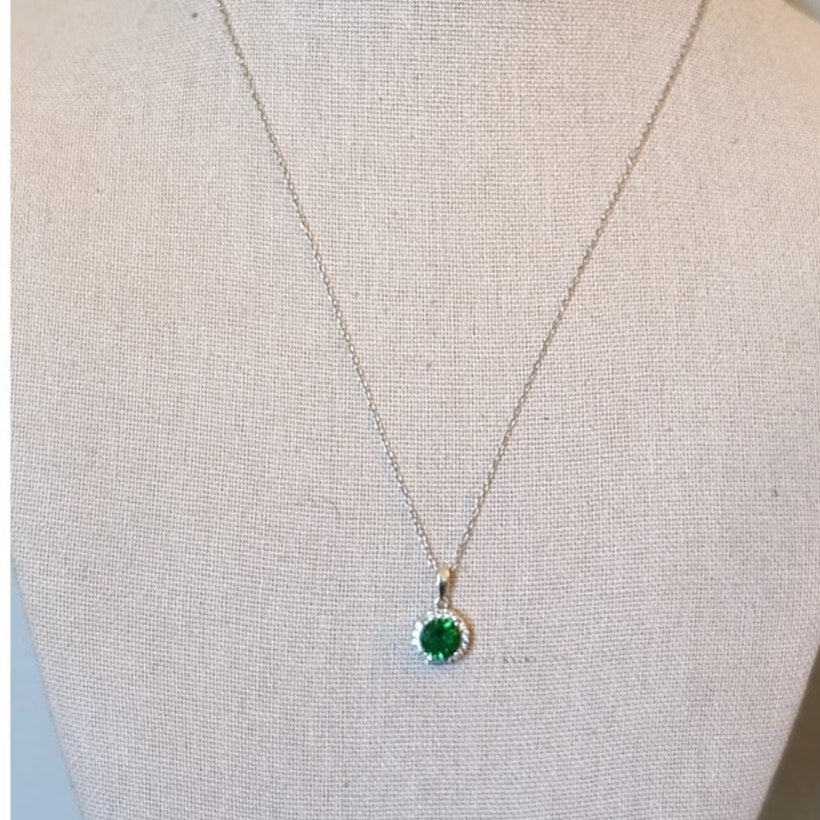 Vintage Charles Winston Marked 925 Green Crystal & CZ Pendant on Italy 925 Chain