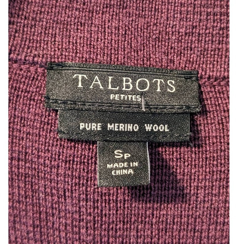 Talbots Pure Merino Wool Plum Three Button Pocket Sweater Blazer Sz Petite S
