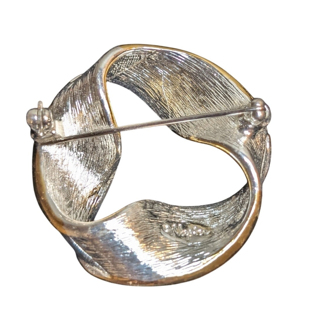 Vintage Napier Textured Silver Tone Gold Tone Trim Swirl Brooch