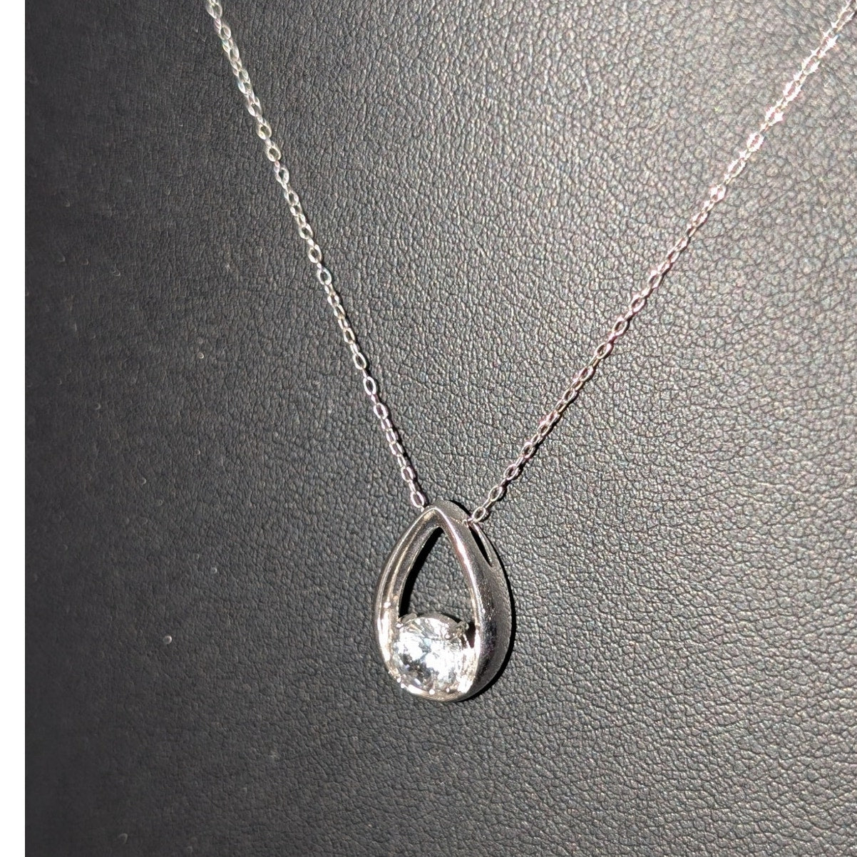DL 925 Sterling 6.0mm White Sapphire Solitaire Teardrop Pendant 18" Necklace