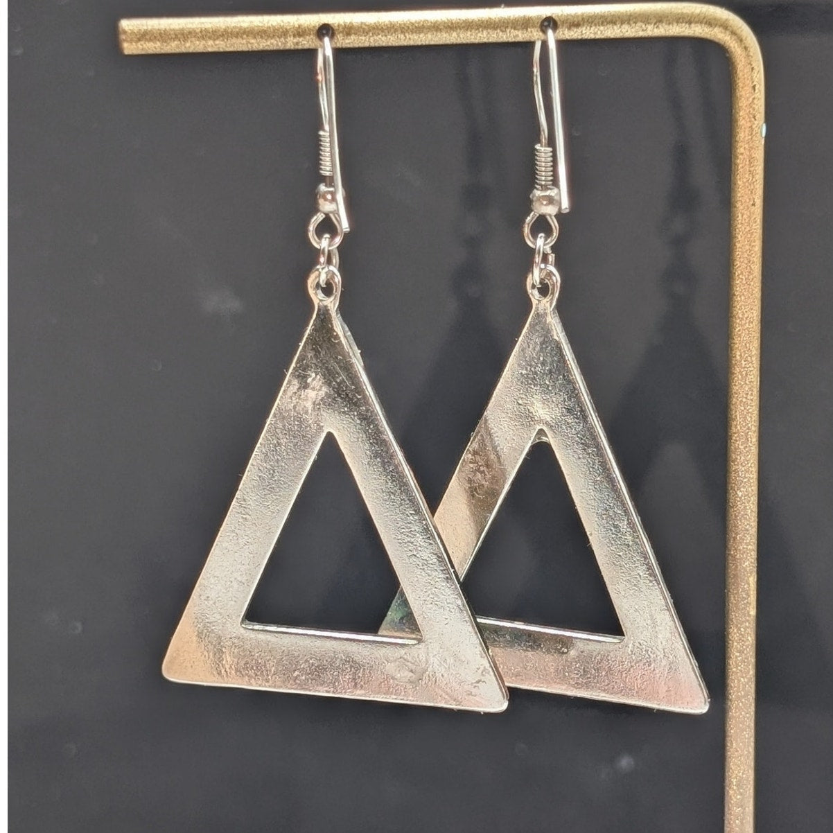Silver Tone Abalone Shell Triangle Dangle Earrings