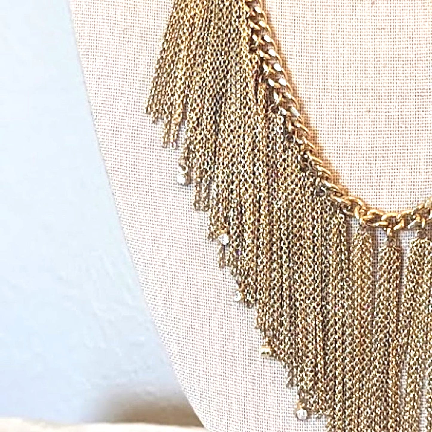 ABS Allen Schwartz Gold Tone Fringe Necklace  with Rhinestone Dangles