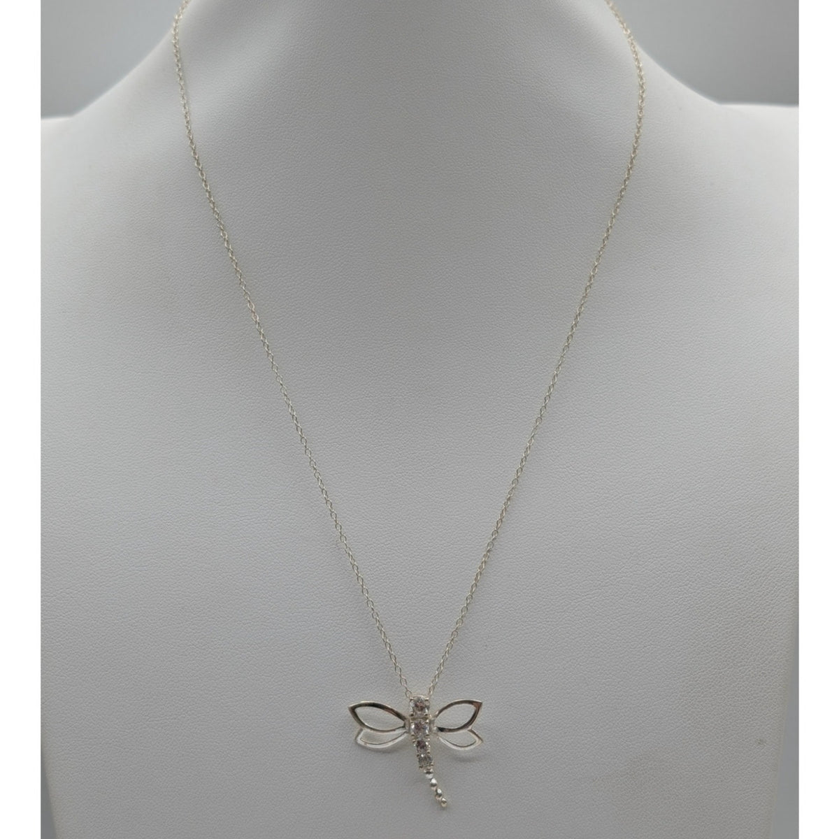 Vintage Sterling Crystal Dragonfly Pendant 18" Chain Necklace