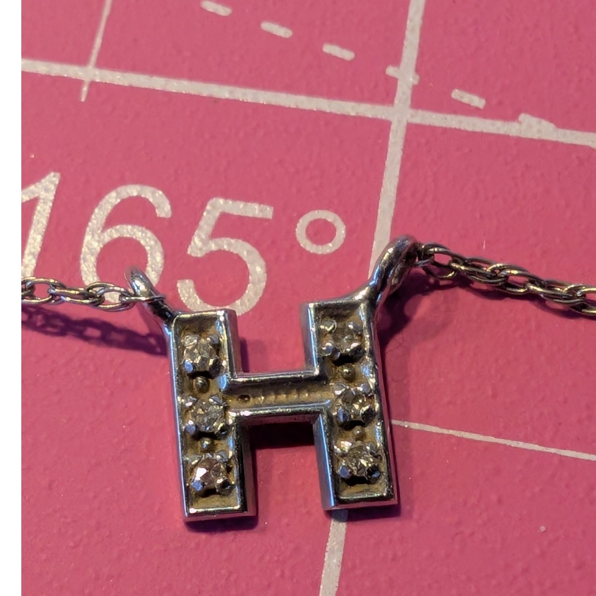 Vintage 14K White Gold 6 Diamond Letter 'H' Chain Necklace W/ Spring Ring Clasp