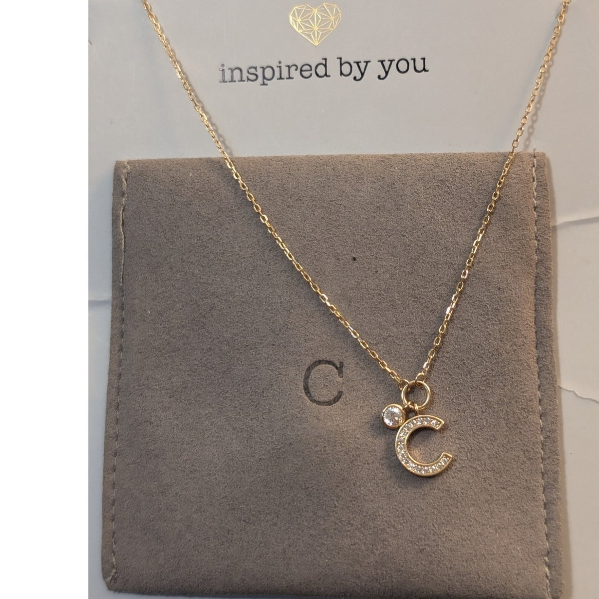 NWT Inspired by You CZ Initial  'C' Gold Tone Sterling Silver 16" + 2" Necklace