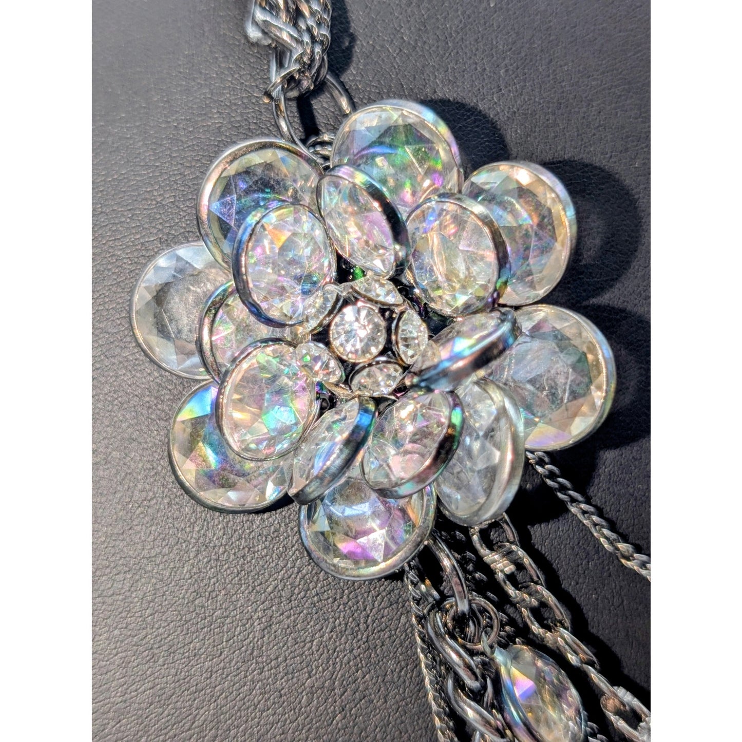 Simply Vera Wang Multi Strand Gun Metal/Black Chain Crystal Flower Necklace