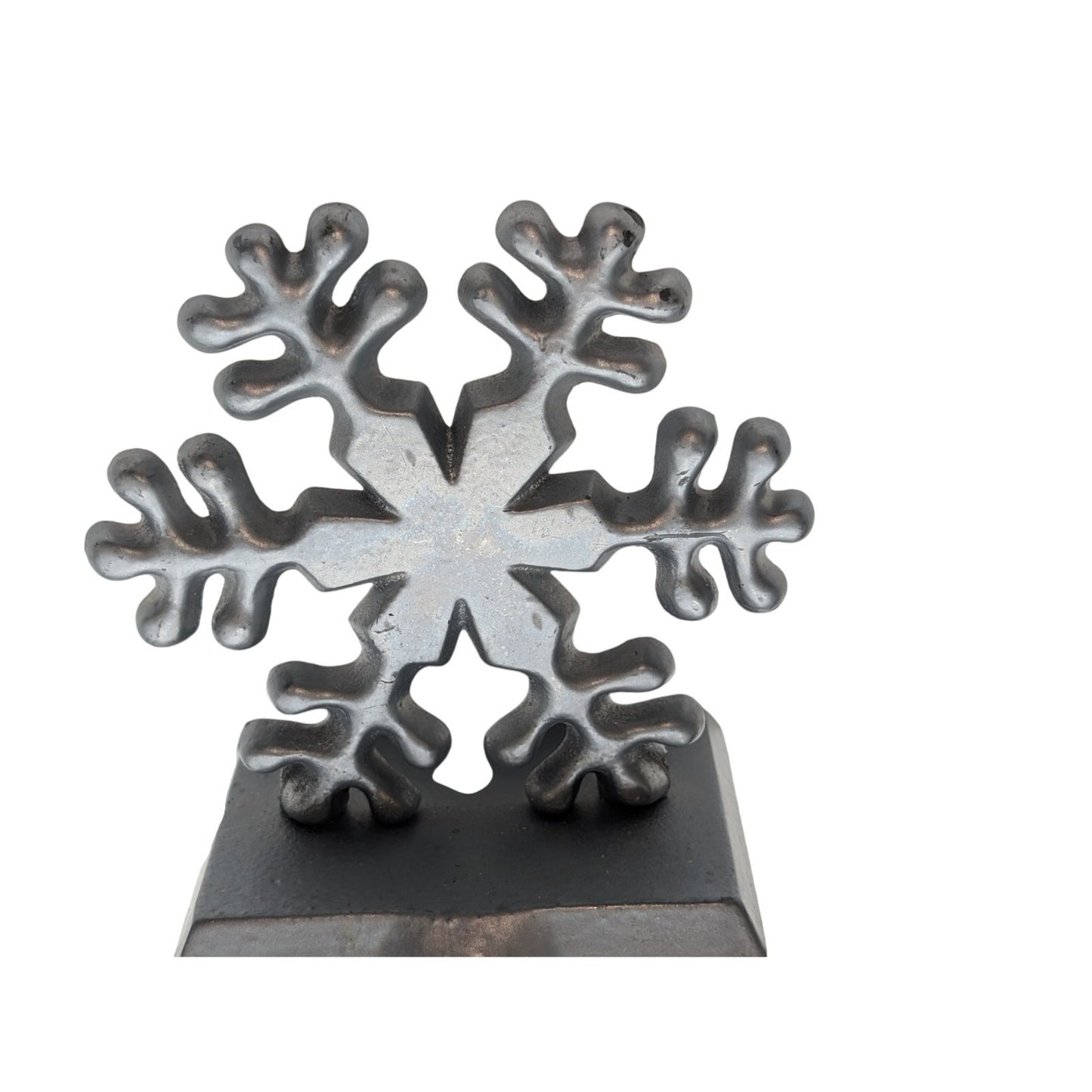 Christmas Snowflake Stocking Hanger Painted Silver Heavy Metal