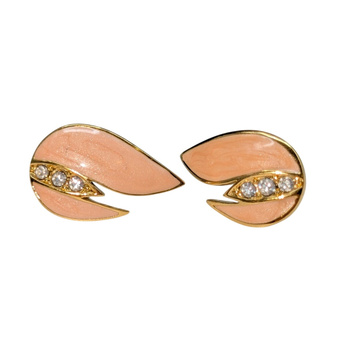 Vtg Trifari Peach Enamel Teardrop Flame Rhinestone Pendant Necklace & Earrings