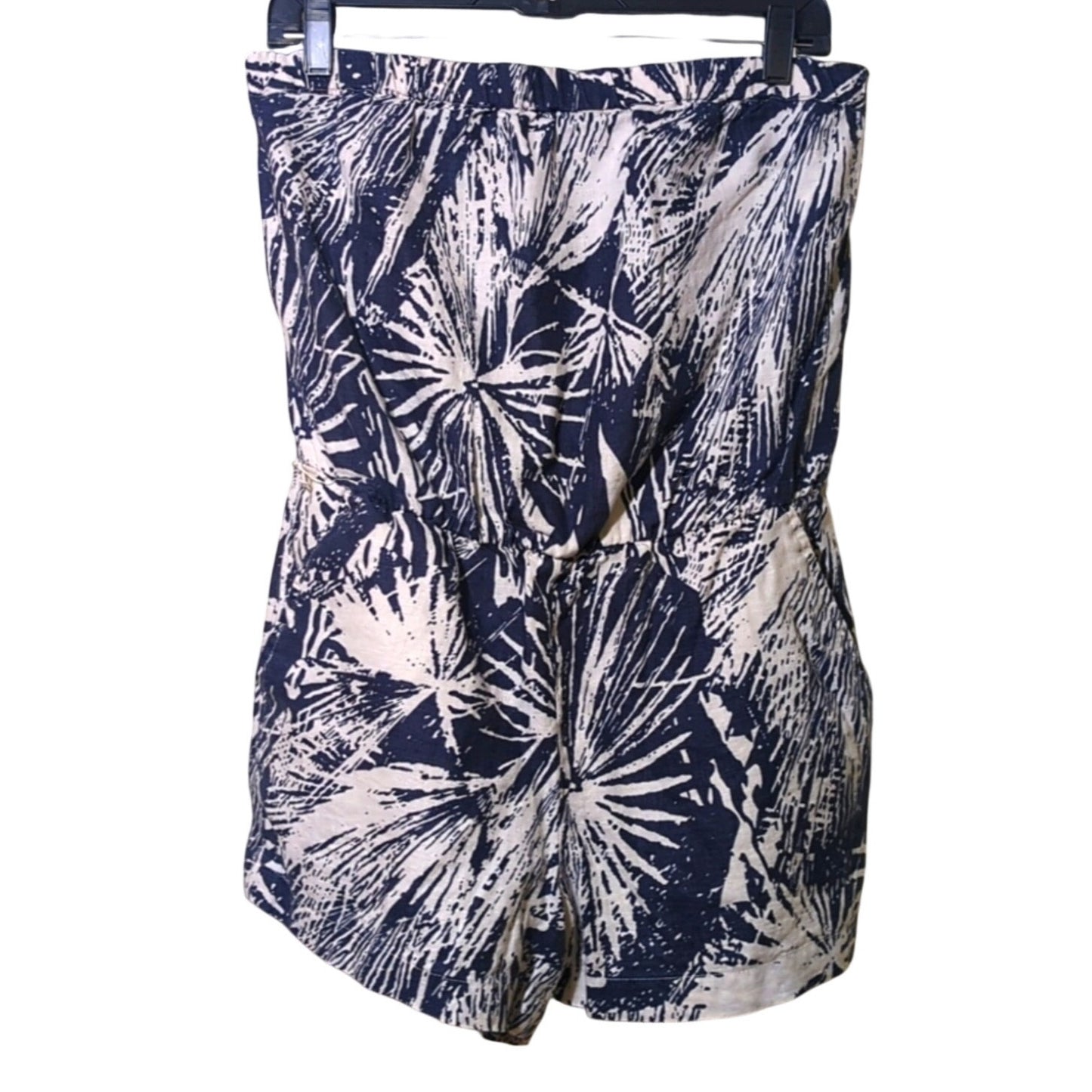 Banana Republic Navy/White 100% Linen Strapless Shorts Romper Womens Sz 8