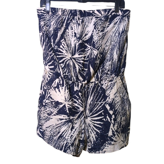 Banana Republic Navy/White 100% Linen Strapless Shorts Romper Womens Sz 8