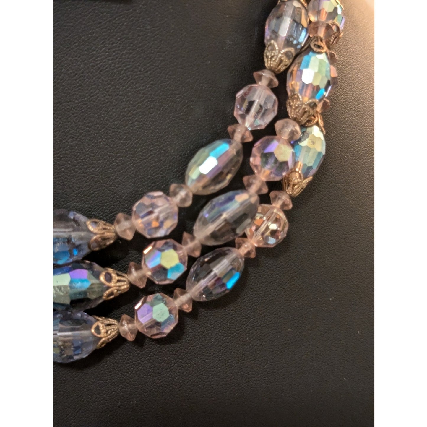 Vintage Three Strand Purple Aurora Borealis Crystal Necklace & Bracelet Set