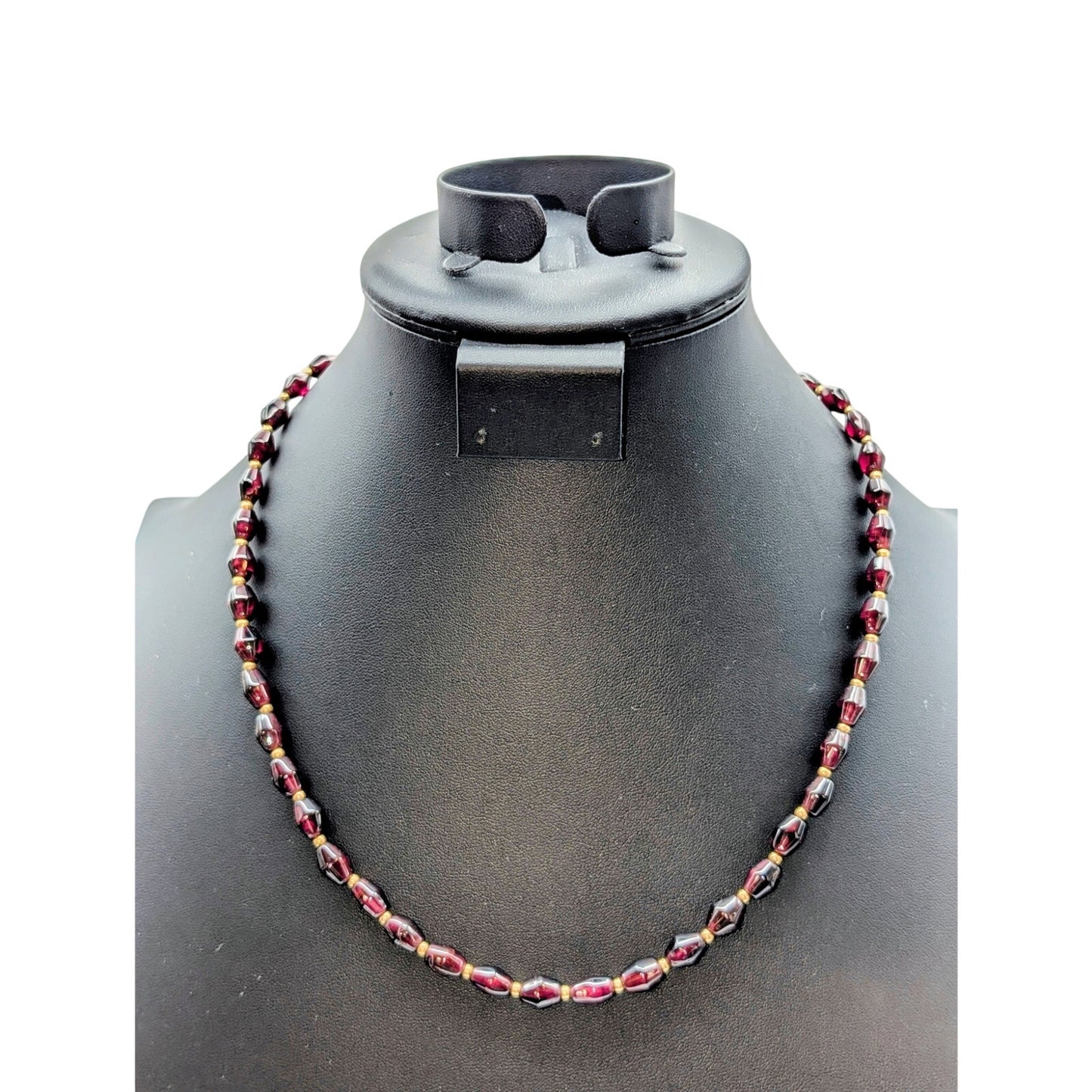Tested 14k Yellow Gold Garnet Bead 21" Necklace