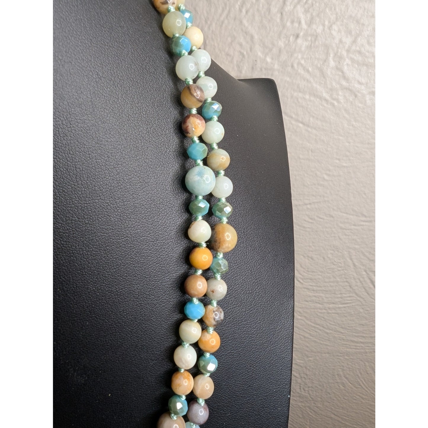 Jasper Glass Agate Quartz Multi Stone Opera 48" Hand Knotted Necklace