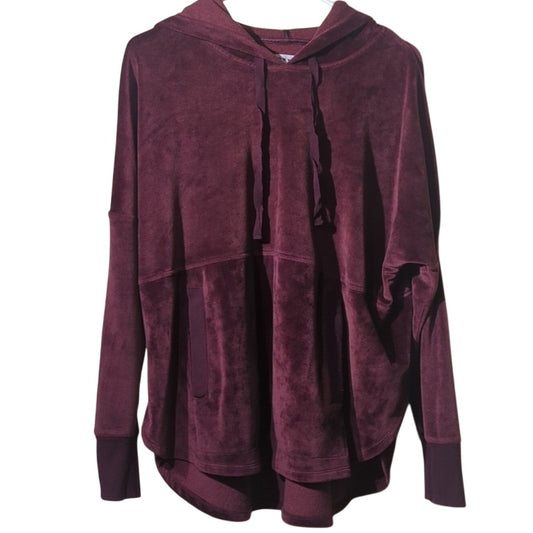 DKNY 90s Burgundy Velour Oversized Hoodie w/ Kangaroo Pocket Women's Sz S