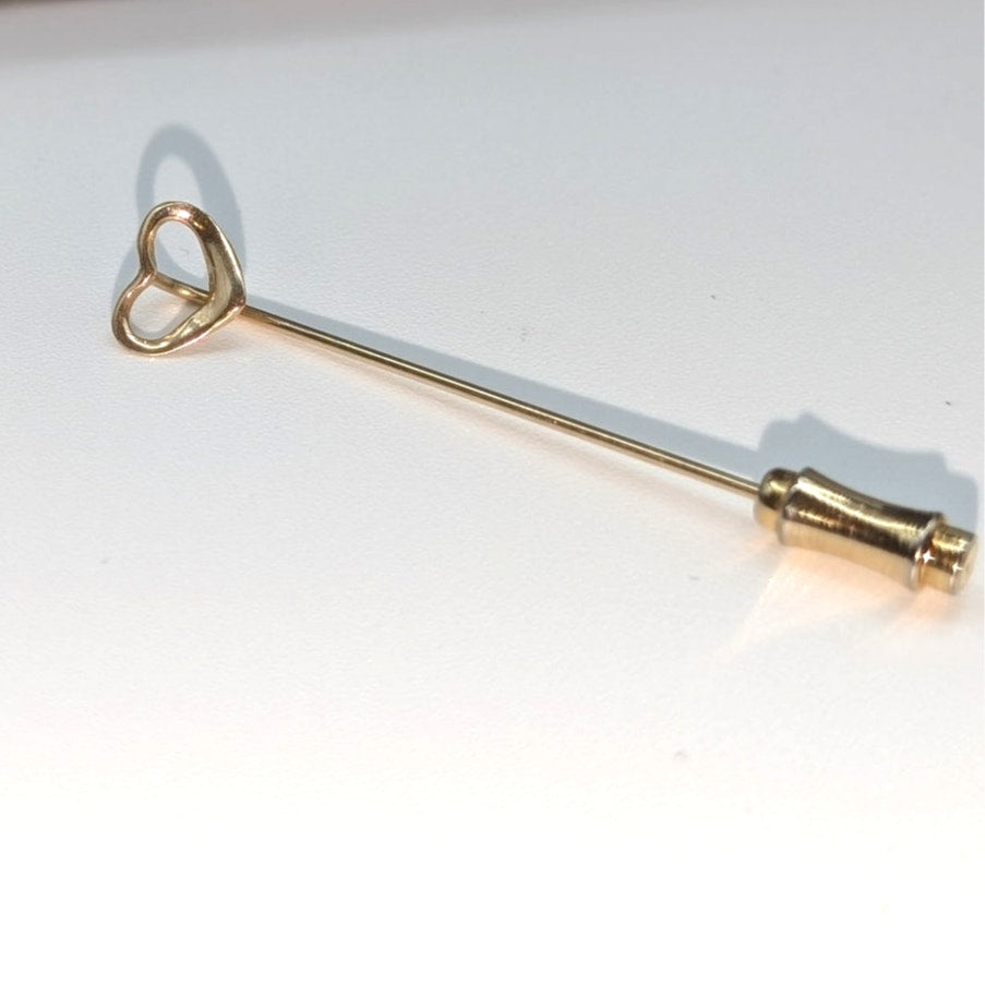 Marked 14K Gold Open Heart Stick Pin 1.2g