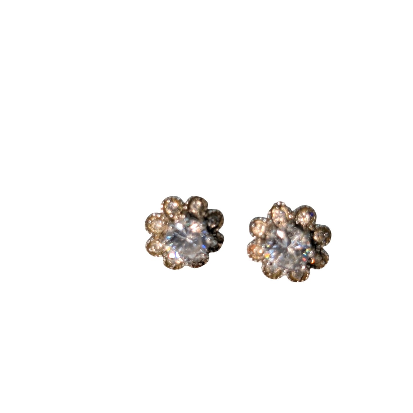 Vintage 925 Sterling Silver CZ Flower Stud Earrings