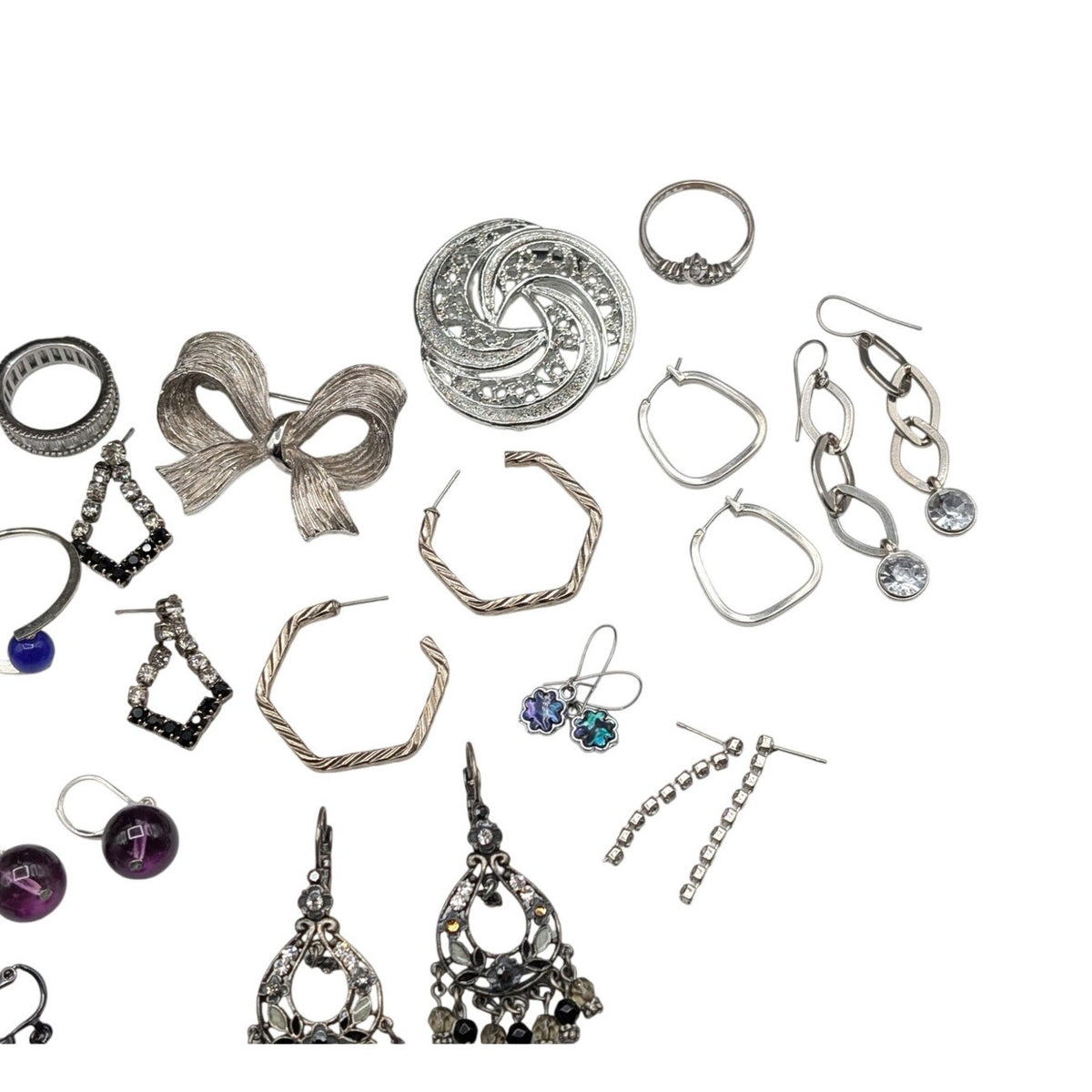 Reseller's Delight 56 Pcs of Silver Tone Vintage to Modern Costume Jewelry
