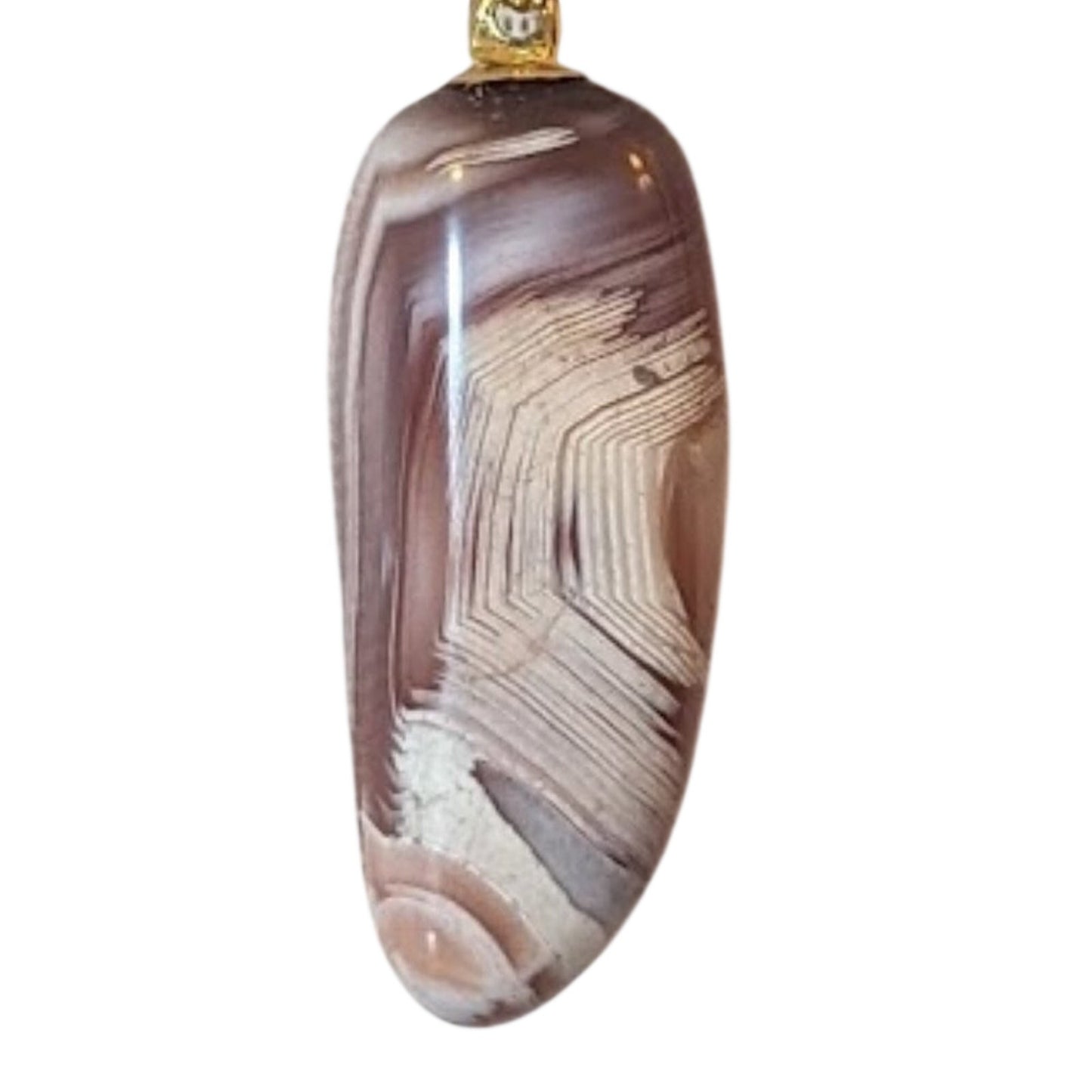 Vintage Polished Wonderstone Jasper Pendant On Beautiful Gold Tone 18" Chain
