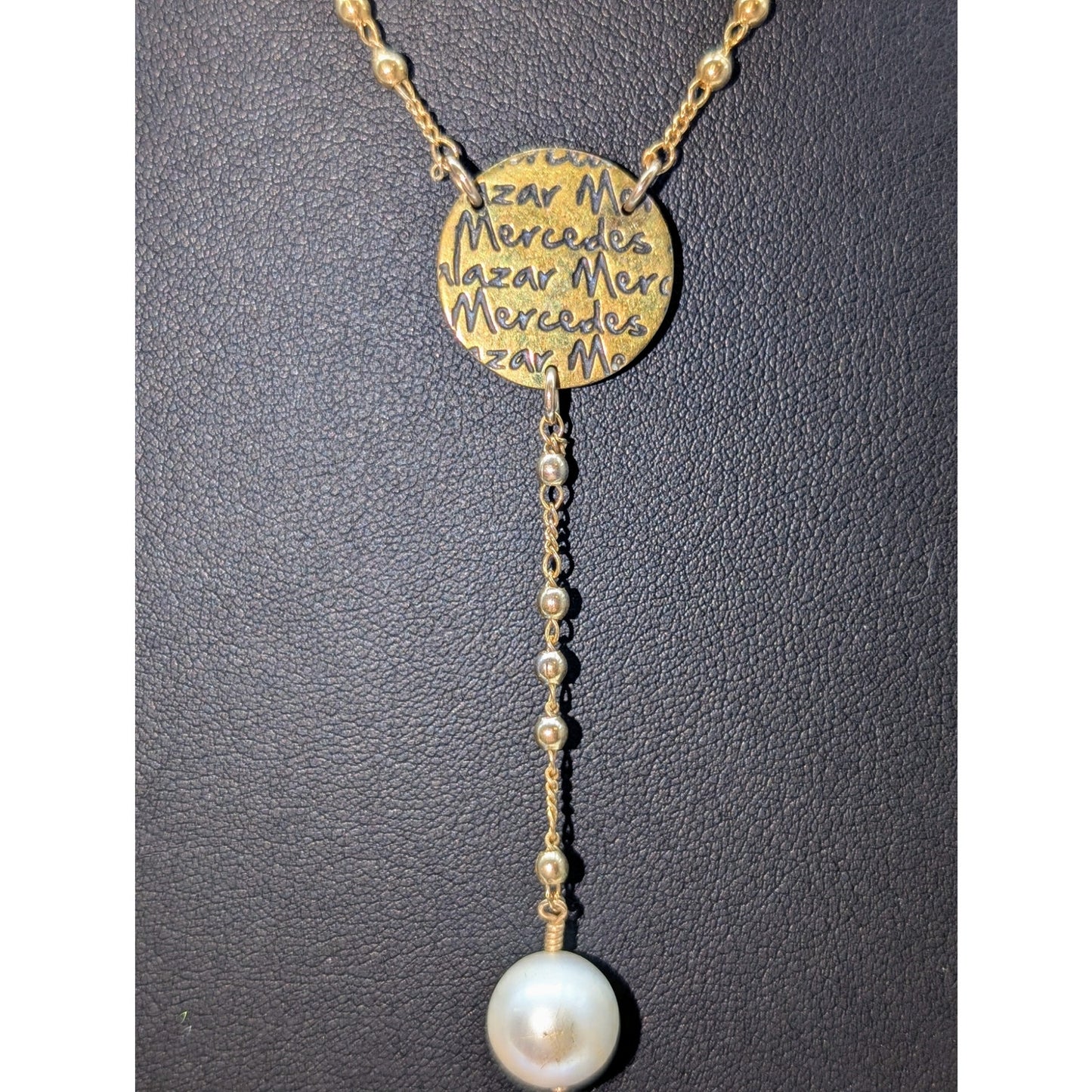 Mercedes Salazar Queen Y Drop Pearl Dangle Gold Filled Beaded Chain 18" Necklace
