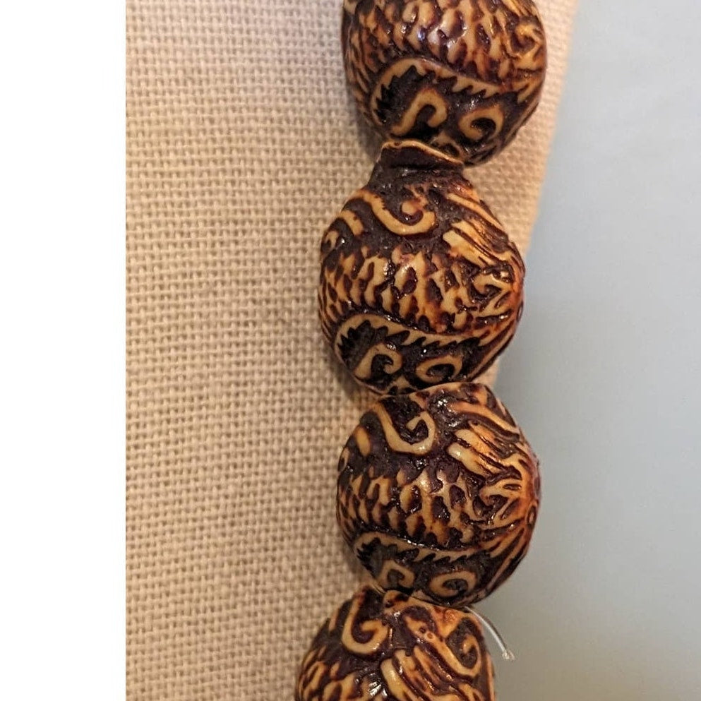 Acrylic Carved Heavy Tribal Look Brown Beads