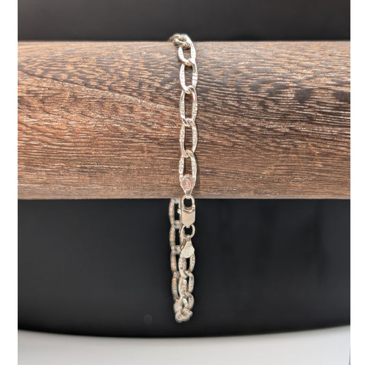 Vintage 925 Sterling Silver Textured Oval Chain Link Charm Bracelet