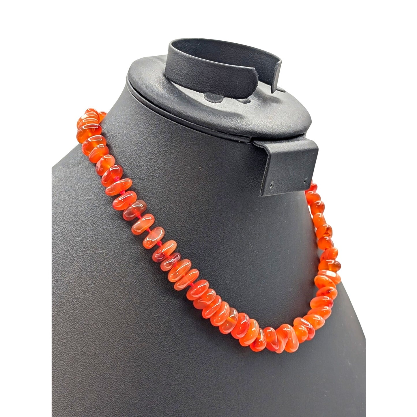 925 Sterling Silver Carnelian Agate Stone Bead Choker 17.5" Necklace