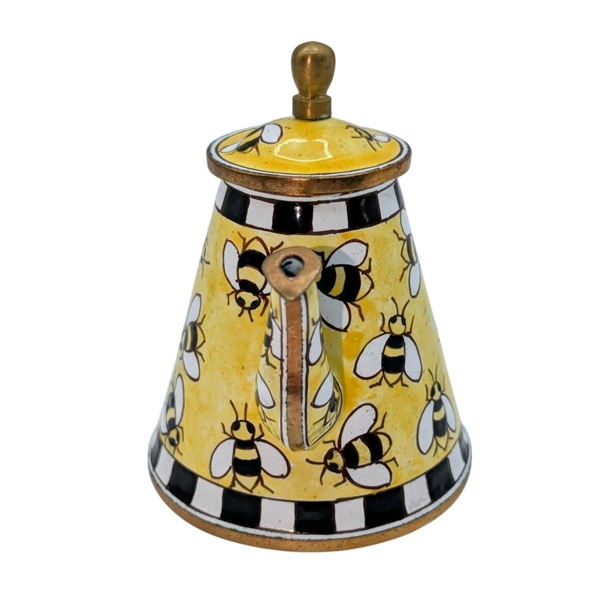 Vtg Miniature 3.5" Enameled Hand Painted Bumble Bee Brass Collectible Teapot