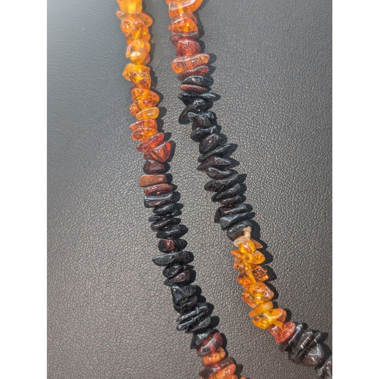 Vtg Baltic Yellow Honey Brown Black Color Naturally Shaped Amber Bead Necklace