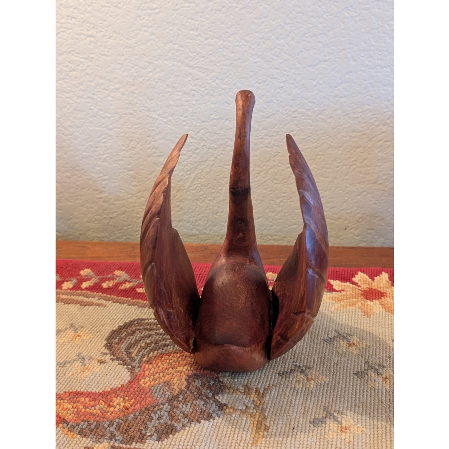 Vintage Signed by Artist Graceful Wood Carved Swan Sculpture