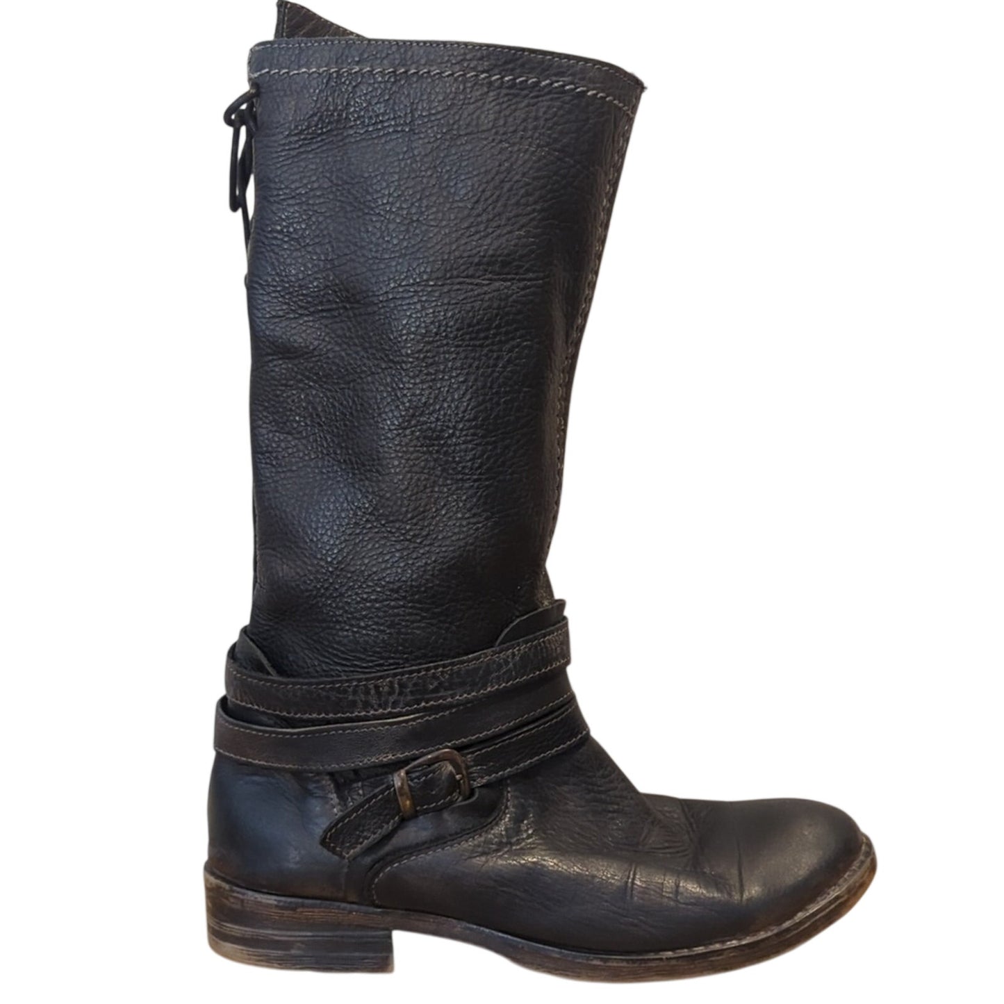 Bed Stu Distressed Brown Leather Surry Zip Lace at Back Boots Women's Sz 7.5
