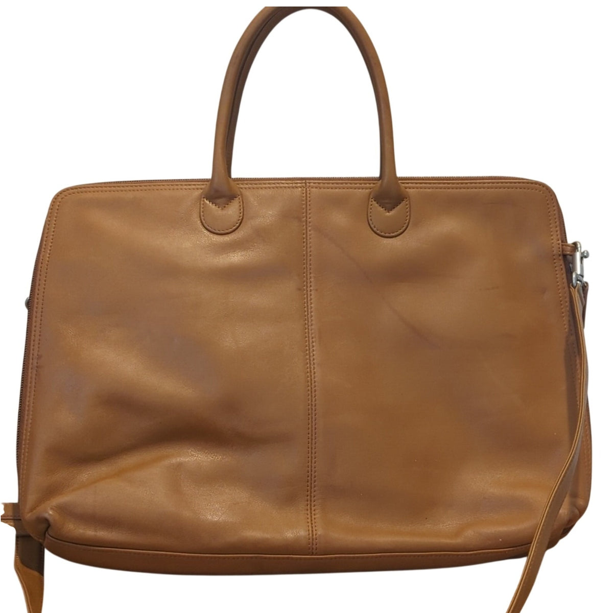 Levenger Business Vintage Tan Leather Briefcase with Crossbody Strap