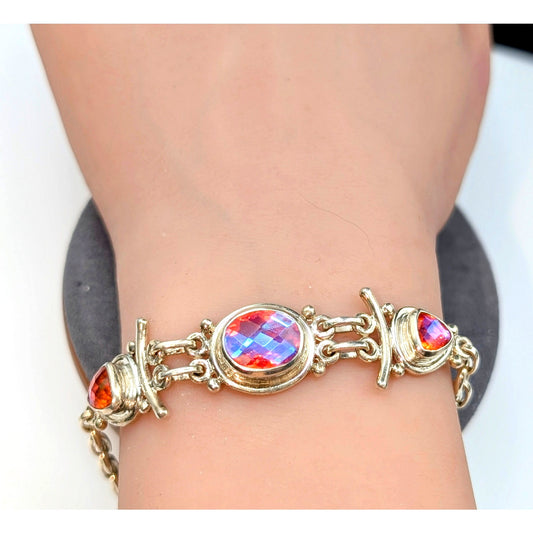 Sajen 925 Sterling Faceted Rainbow Pink Aura Quartz Faceted Gemstone Bracelet