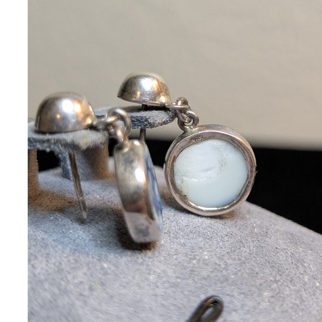 Vintage Minton Pottery Sterling Silver Ball Post Dangle Earrings