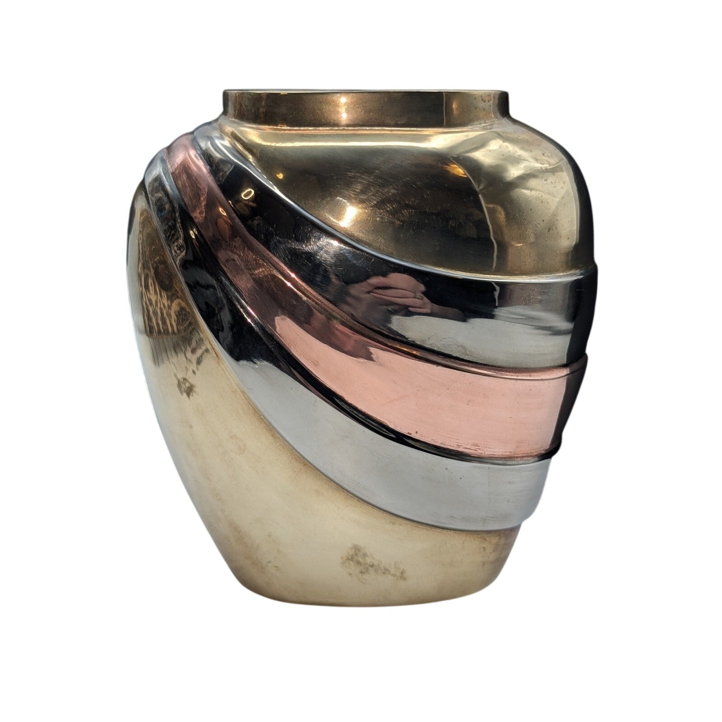 Vintage 1960s Art Deco Brass W/ Copper Pewter Draped Fallout Design Vase