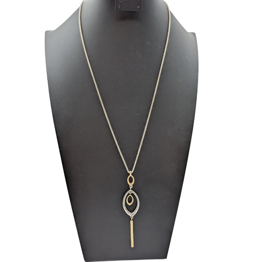 Lucky Brand Two Tone Double Bar Drop Pendant Adjustable Chain Necklace
