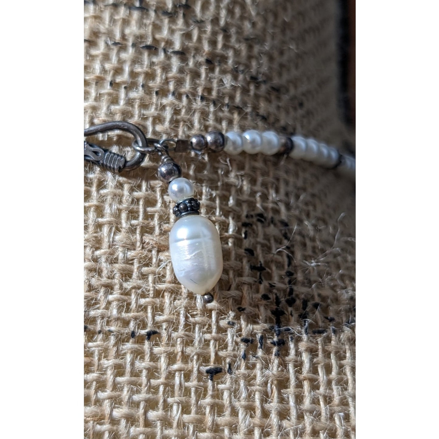 Vintage Freshwater Pearl 925 Sterling Silver Bali Bead Byzantine Hook Clasp