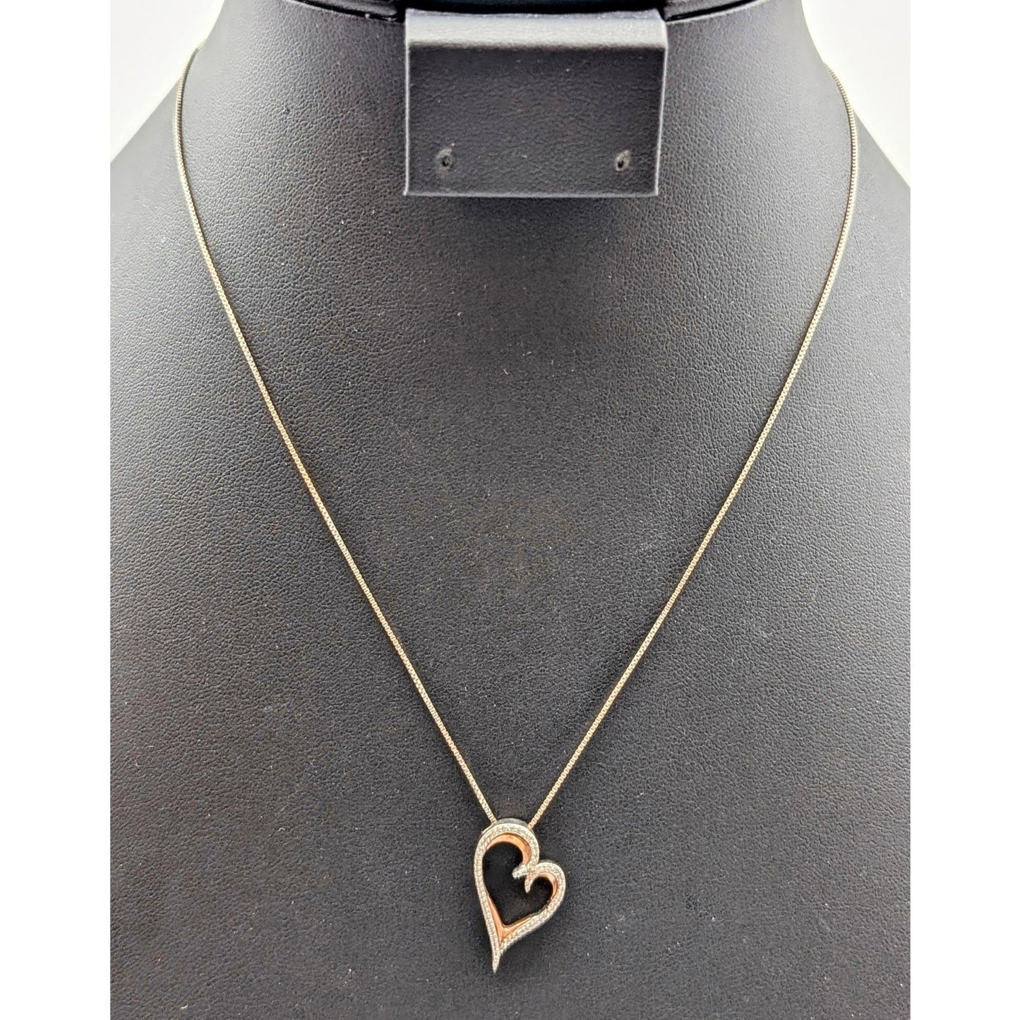 Marked JWBR 925 Sterling Silver 10K Yellow Gold Diamond Abstract Heart Necklace