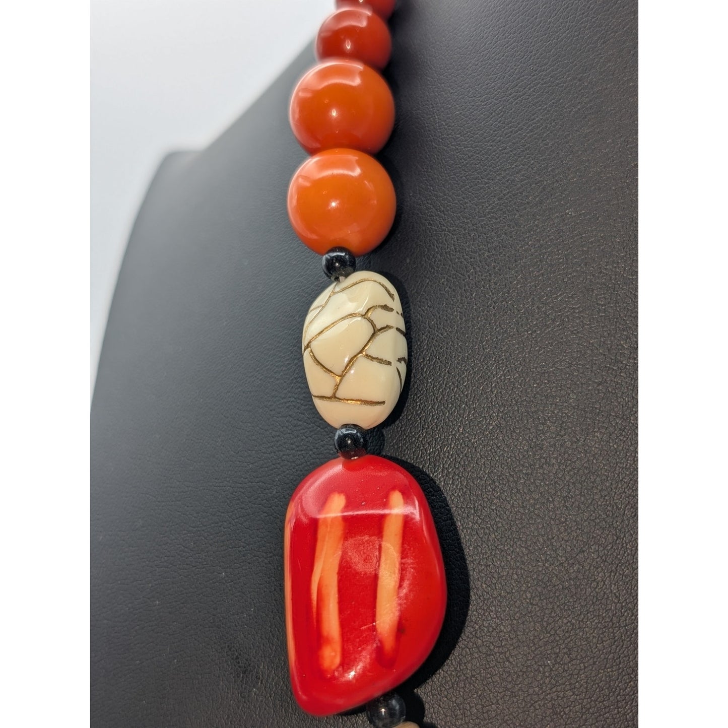 Vibrant Orange Yellow Cream Acrylic Multi-Bead 22.5"-25.5" Necklace