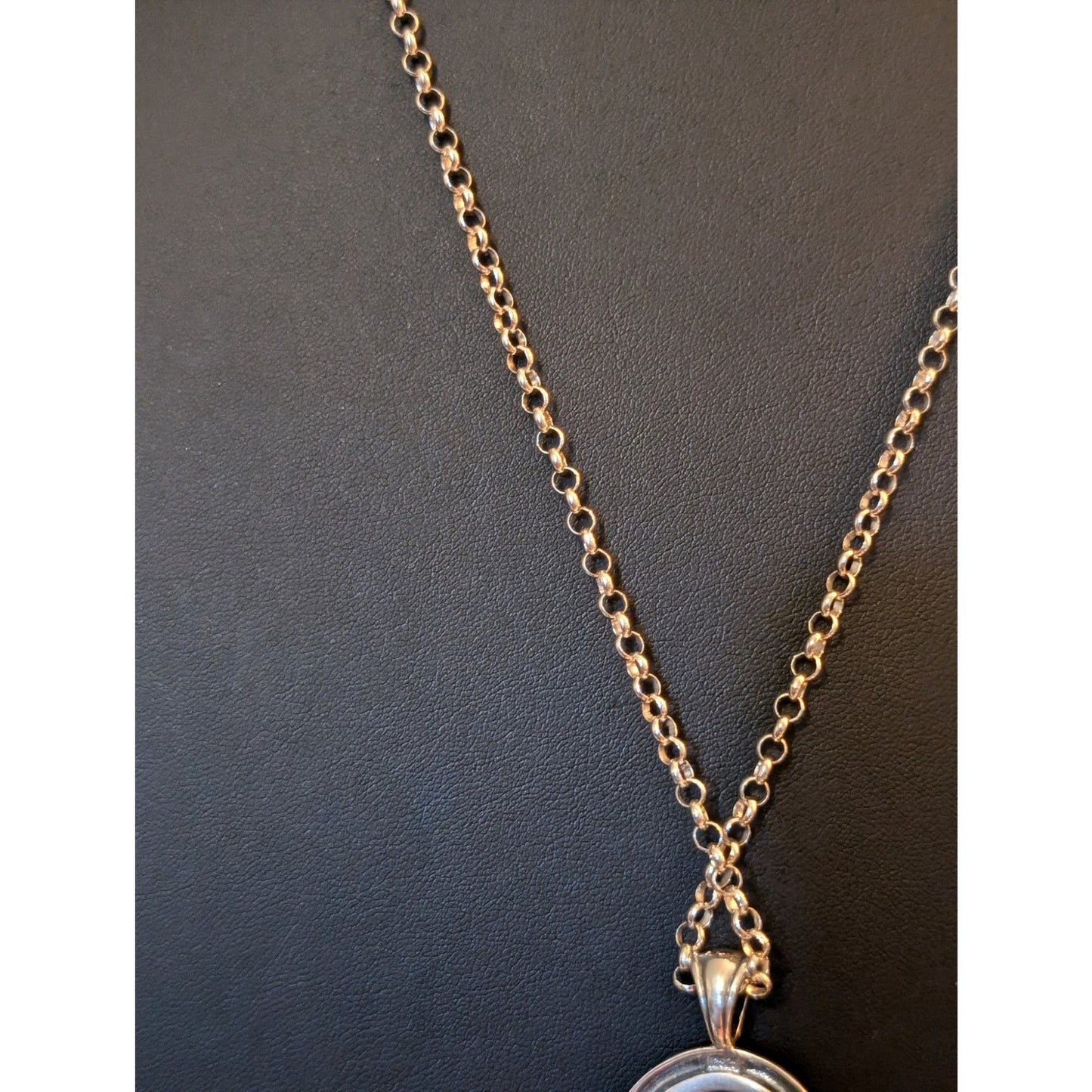 Large Black Stone 925 Sterling Silver Pendant 30" 925 Rolo Chain Necklace