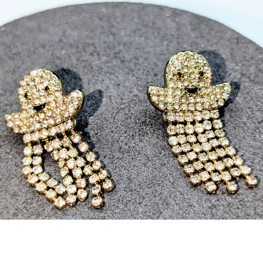 J. Crew Clear Crystal Pave Dangle Fringe Drop Ghost Halloween Pierced Earrings