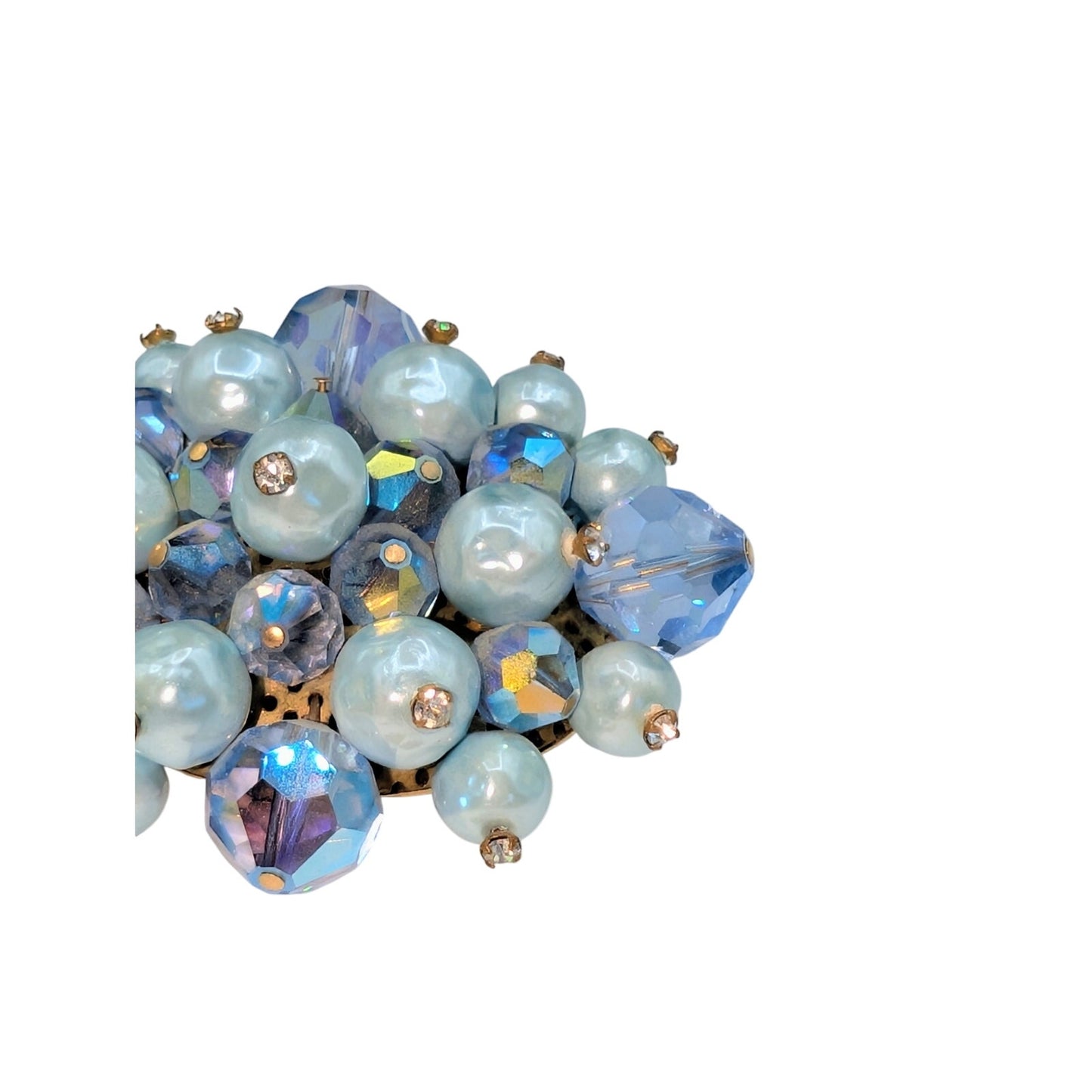 Vintage 1950s Laguna Blue Faux Pearl Rhinestone Crystal Brooch