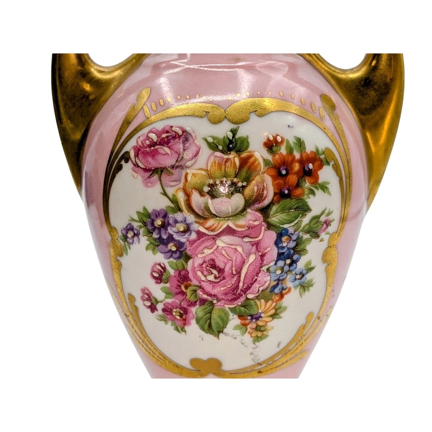 VTG/Antique Pink Gold Floral Pate de Limoges Couleuvre France Bud Vase
