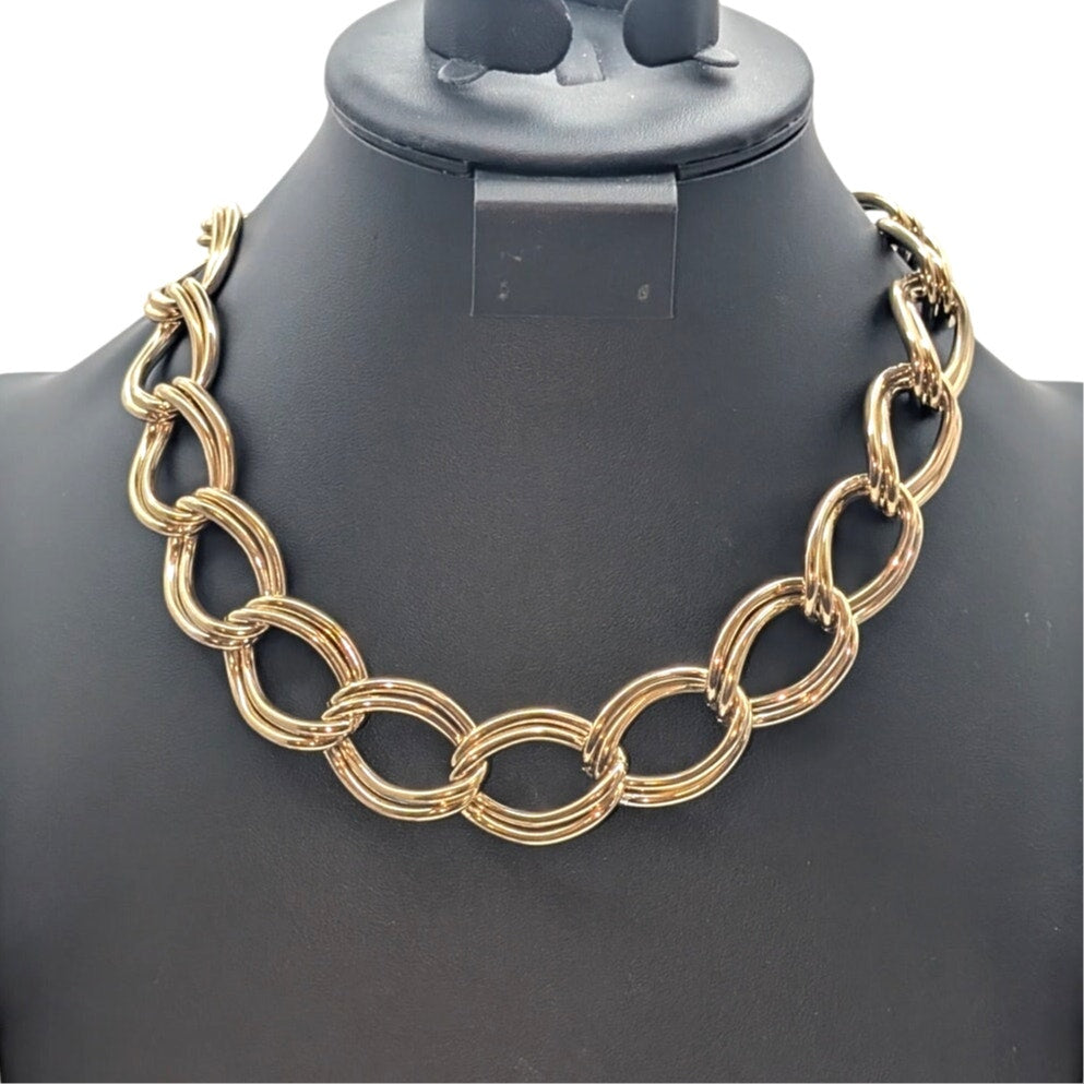 Chunky Heavy Gold Tone Double-Link Curb Chain 19" Necklace