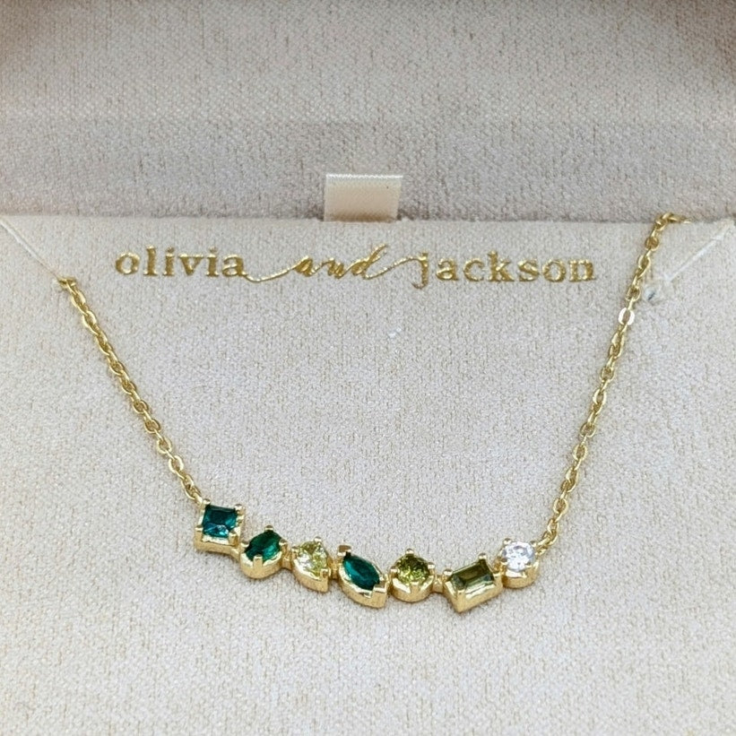 Olivia and Jackson Sterling Silver Green Clear CZ 16"-18" Gold Tone Necklace NWT