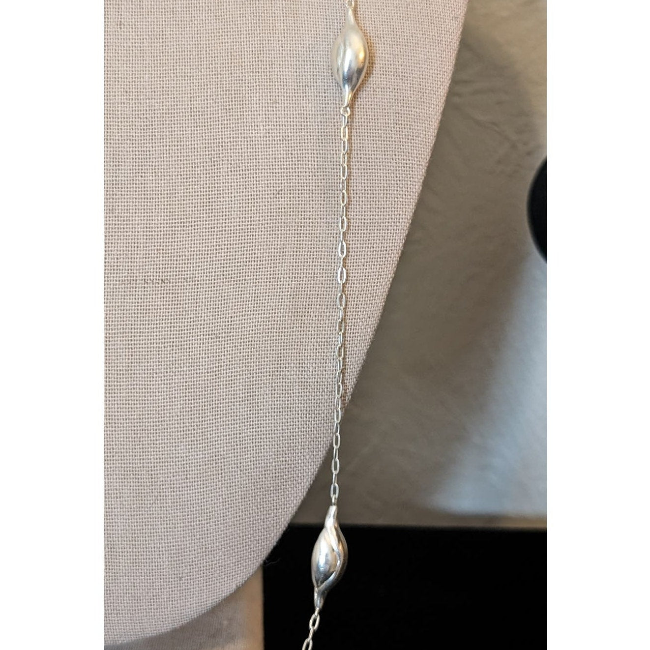 Vintage Silver Plated Snail Shell Bead Drawn Cable Link Chain Necklace