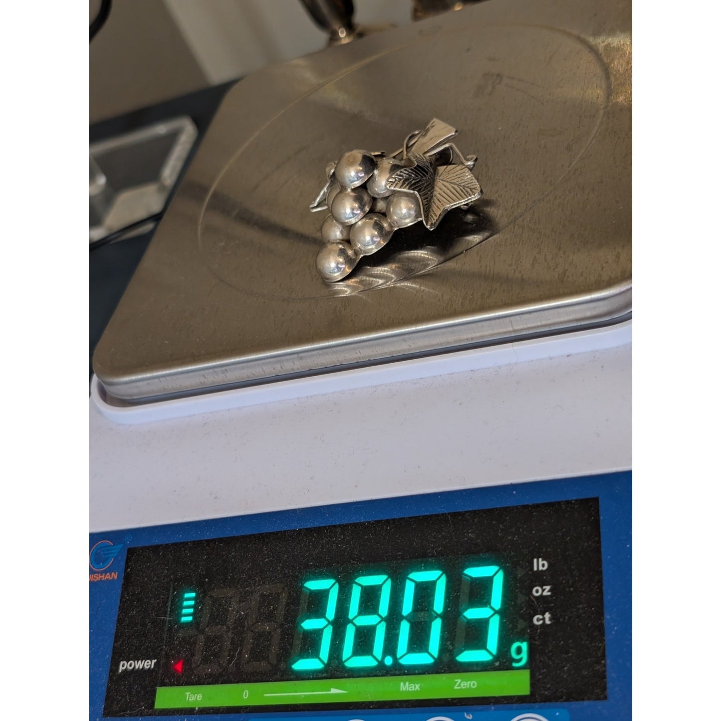 Vintage Taxco Mexico 925 Sterling Silver Chunky Figural Bunch of Grapes Brooch