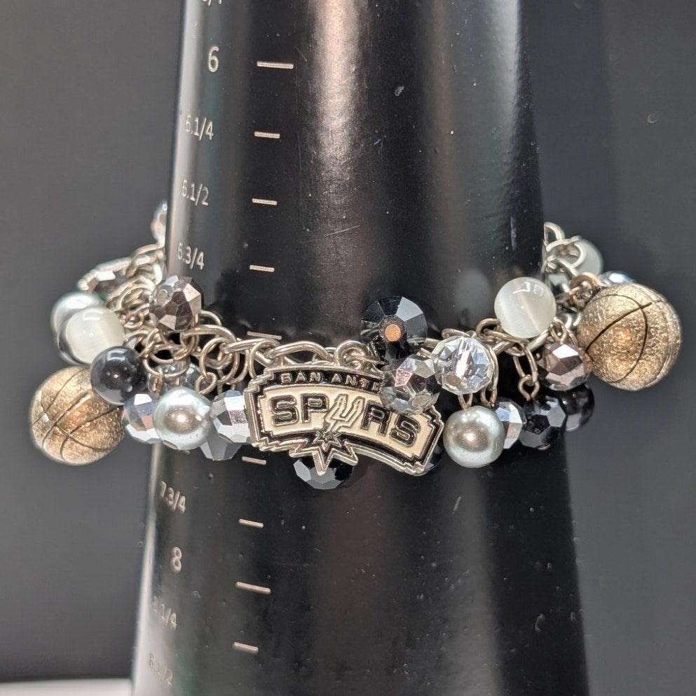Silver Tone Spurs Basketball Cha Cha Bracelet