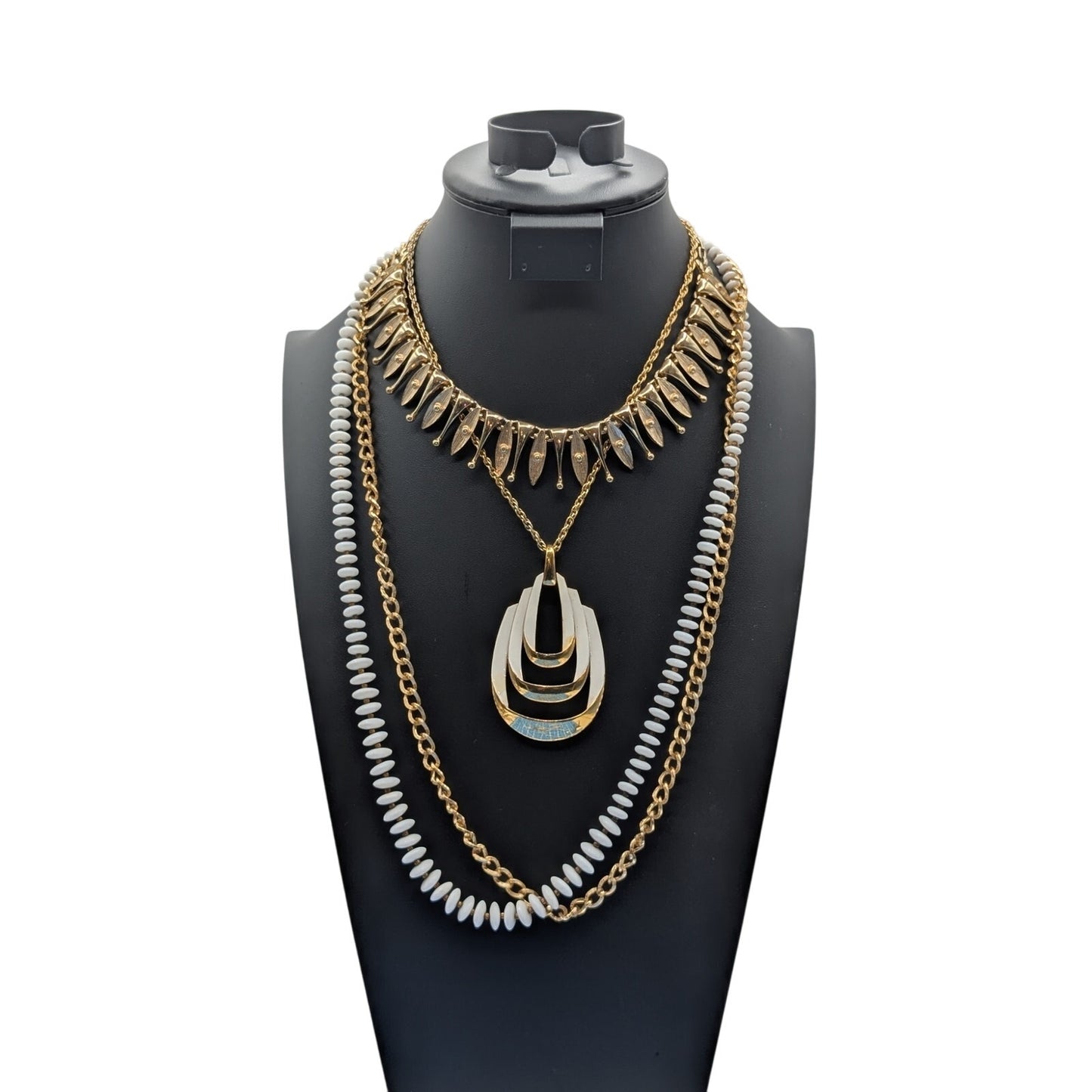 Lot of Four Gold Tone & White Theme Vintage Necklaces