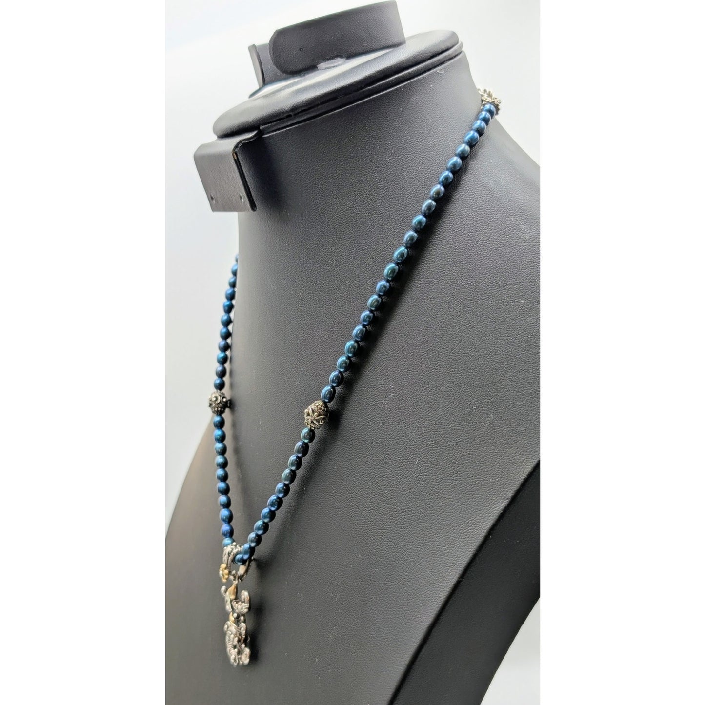 Barbara Bixby Sterling & 18K Gold Initial Letter 'J' Pendant Blue Pearl Necklace